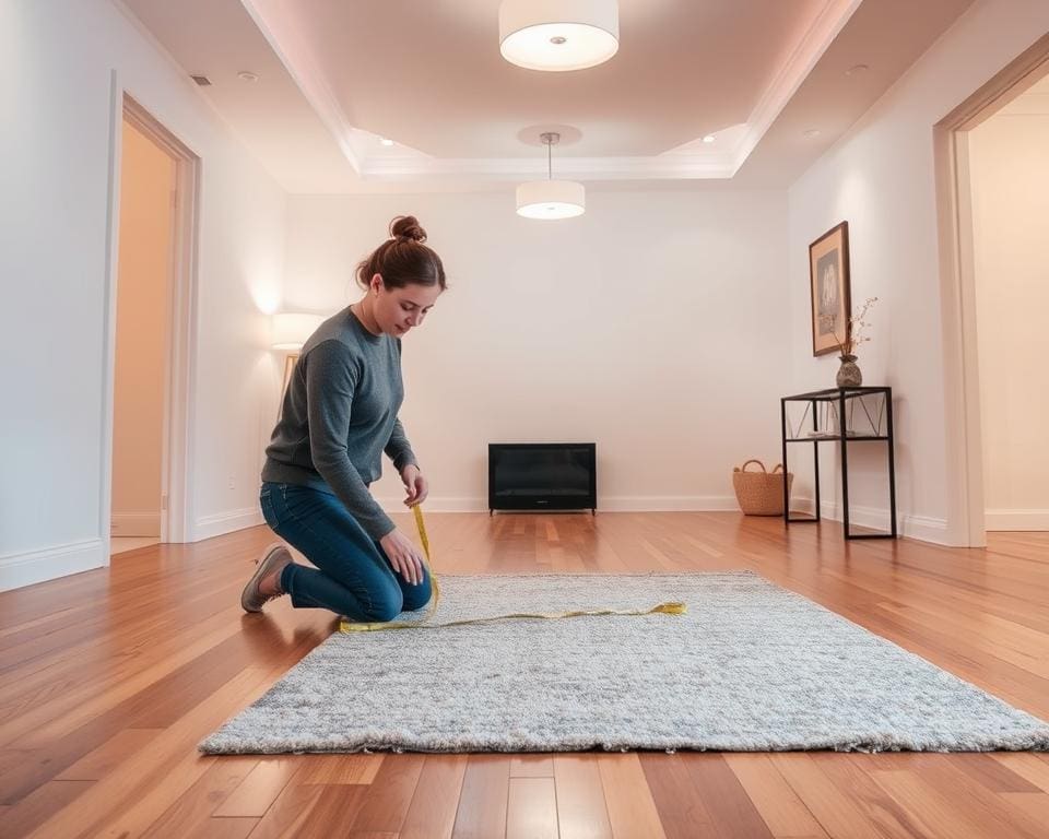 Measuring rug size in room layout Measuring rug size in room layout
