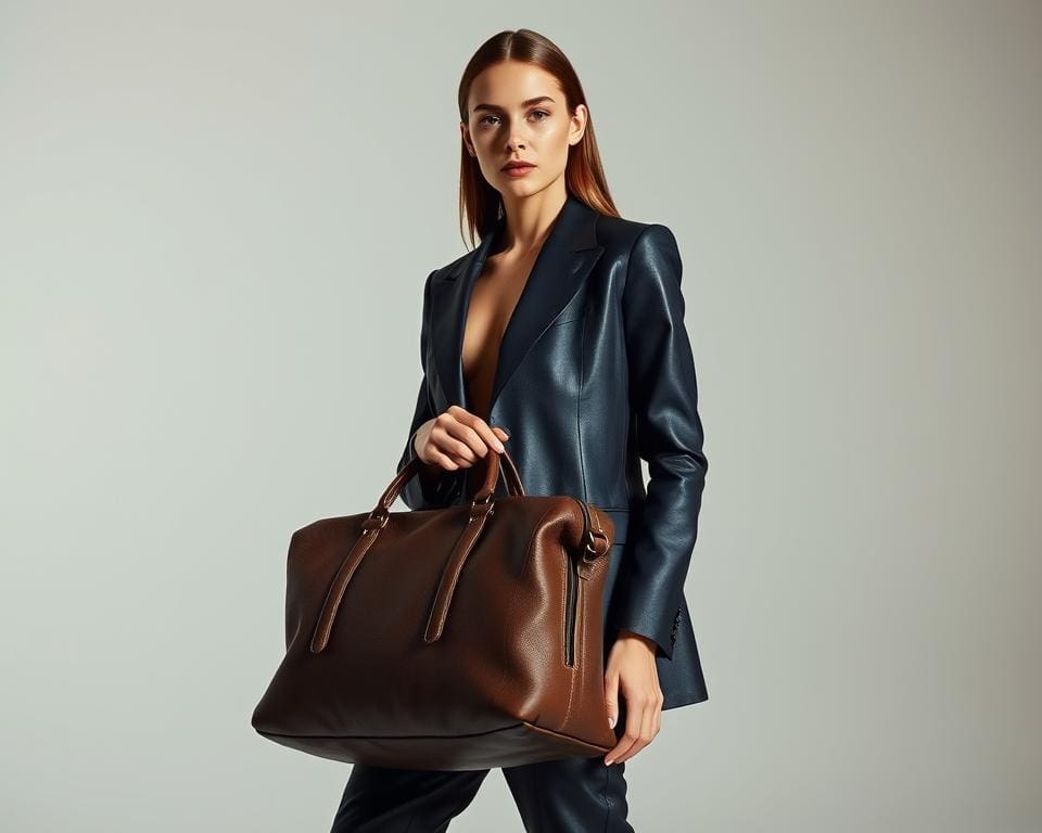 What outfit goes with a leather travel bag?