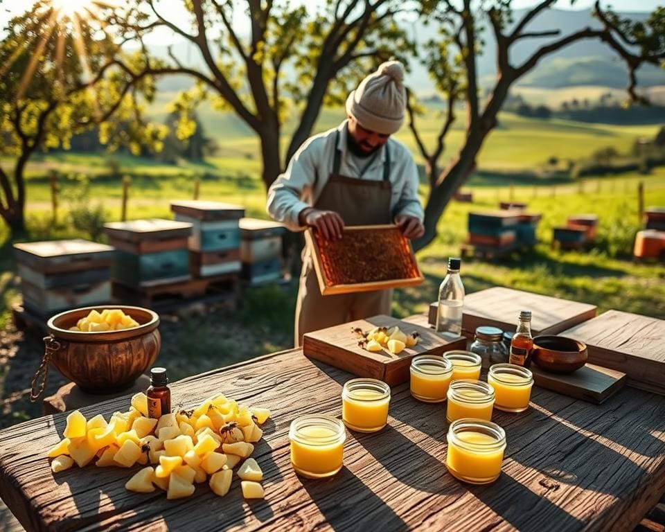 How does Werbonia Farm create natural lip balm with beeswax?