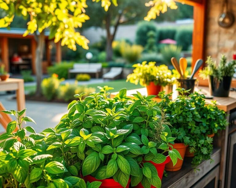 outdoor kitchen herbs